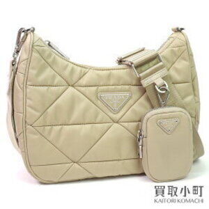 PRADA Padded Re Shoulder Bag Desert Tessuto Triangle Quilted Patchwork Messenger